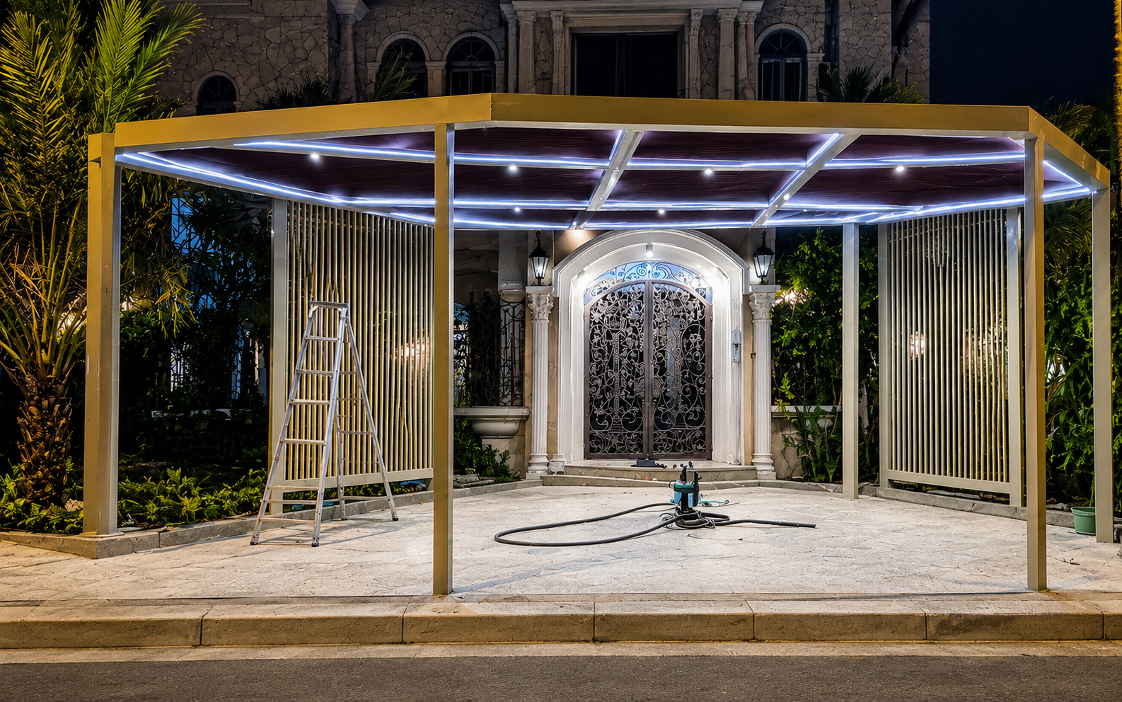 حداد مظلات الكويت - Haddad Muzallat Kuwait - برجولة ليلية بإضاءة ليدي - Night Pergola LED-Lit Canopy